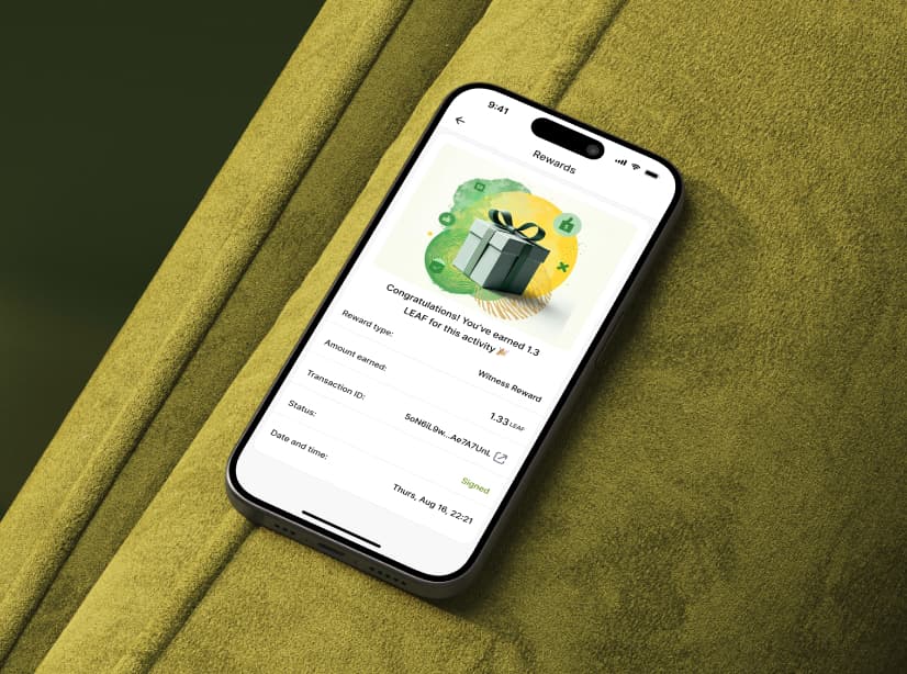 A cellphone shows the record of a passive ReLeaf validation